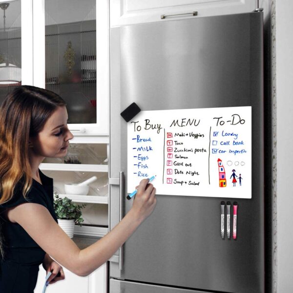 CUHIOY Whiteboard Magnetic Fridge White Board A3+ for Home Kitchen Menu Meal Shopping List - Image 2
