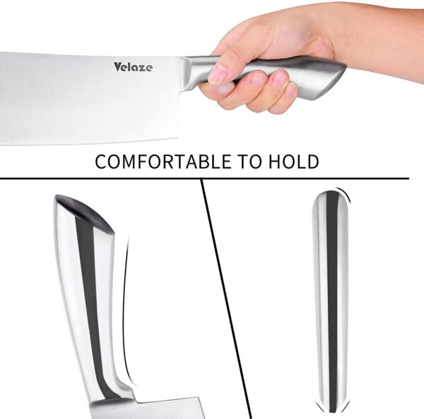 Velaze 8 Pcs Stainless Steel Kitchen Knife Sets with Sharpener and Spinning Block - Silver - Image 3
