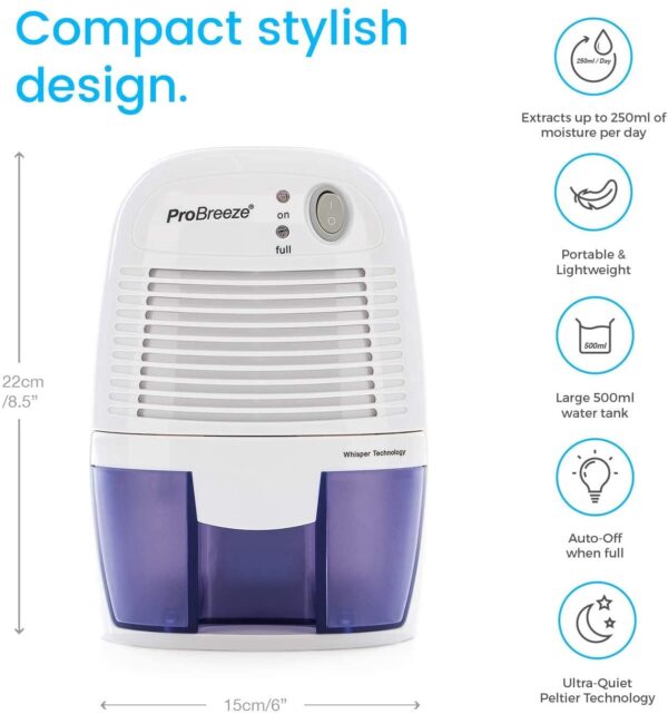 Pro Breeze Dehumidifier 500ml Compact and Portable - Image 3