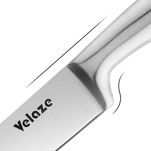 Velaze 8 Pcs Stainless Steel Kitchen Knife Sets with Sharpener and Spinning Block - Silver - Image 5