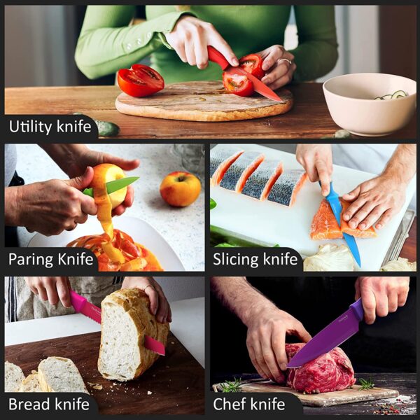 Kitchen Knife Set with Colour Coding 5 Piece Coloured Knives Set Stainless Steel - by Nuovva - Image 5
