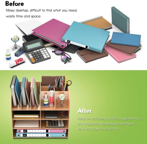 Lesfit Wood Desk Tidy Organiser, Office Stationary Storage (34 * 25 * 28 cm) - Image 5