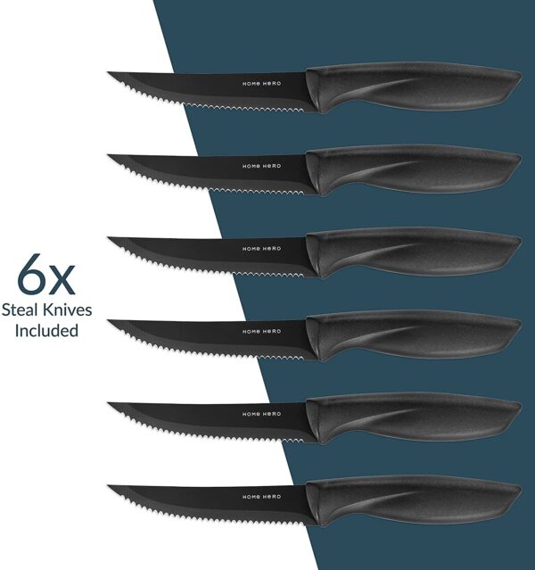 17 Pieces Kitchen Knives Set, 13 Stainless Steel Knives + Acrylic Stand, Scissors, Peeler and Knife Sharpener - Image 6