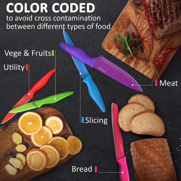 Kitchen Knife Set with Colour Coding 5 Piece Coloured Knives Set Stainless Steel - by Nuovva - Image 6