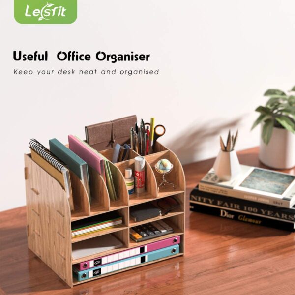 Lesfit Wood Desk Tidy Organiser, Office Stationary Storage (34 * 25 * 28 cm) - Image 6