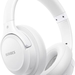 Bluetooth Headphones Over Ear,BERIBES 65H Playtime and 6 EQ Music Modes with Microphone,HiFi Stereo Foldable Lightweight Wireless Headset,Deep Bass for Home Office Cellphone PC Etc.(White)
