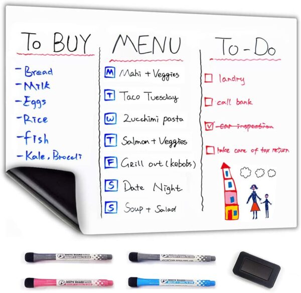 CUHIOY Whiteboard Magnetic Fridge White Board A3+ for Home Kitchen Menu Meal Shopping List - Image 8
